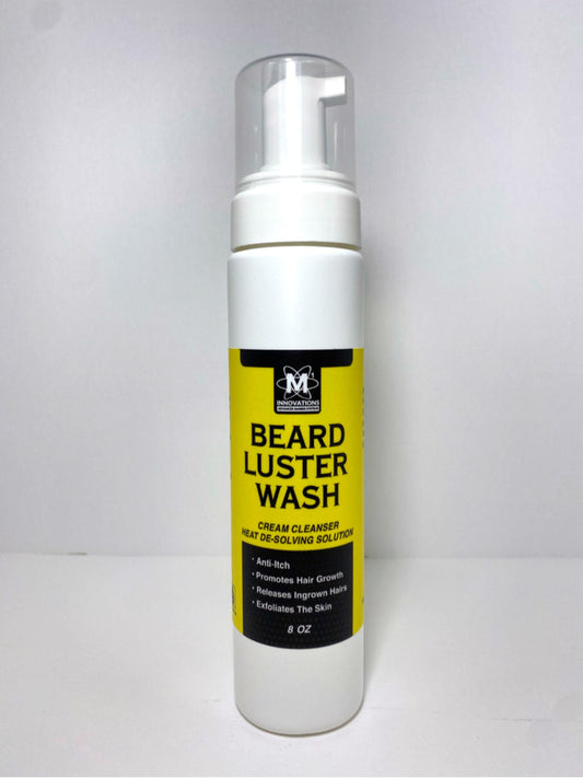 M1 Innovations Beard luster wash 8oz bottle with yellow label on a white background
