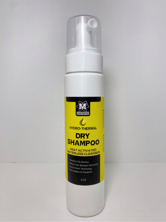 M1 Innovations Dry shampoo bottle 8oz, with yellow label on a white background